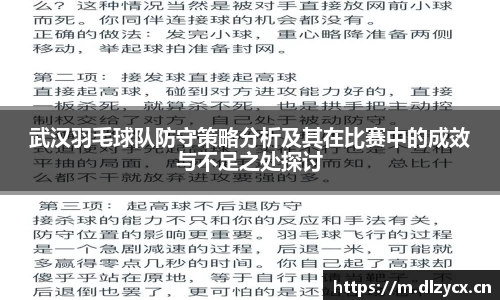 武汉羽毛球队防守策略分析及其在比赛中的成效与不足之处探讨